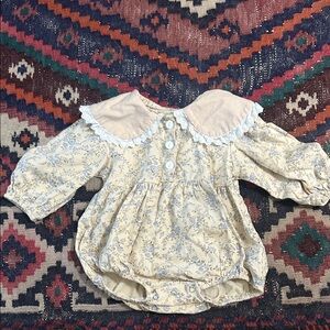 Floral cottagecore Baby Romper with Lace Collar
